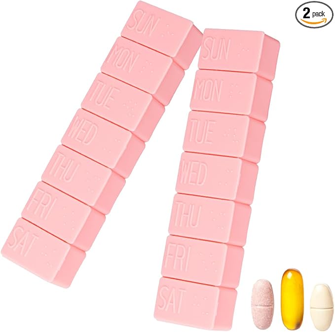 2Pack Weekly Pill Organizer,Extra Large 7 Days Cute Pill Cases Travel Daily Pill Box for Vitamin Medicine Fish Oil, Calcium Tablets Supplements