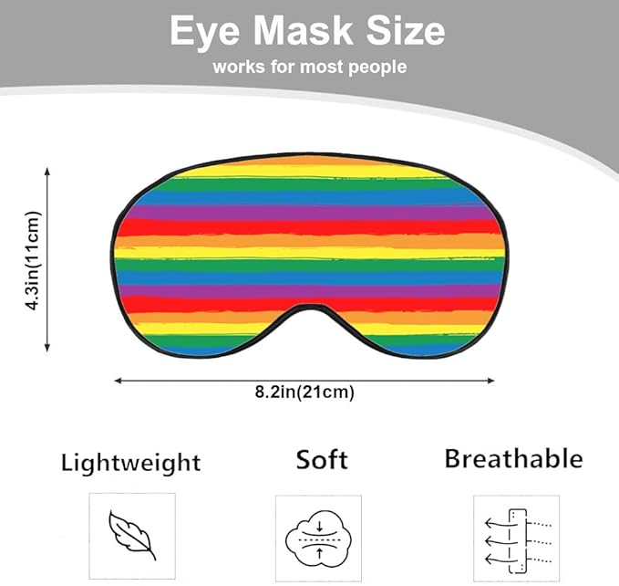 Rainbow Striped Sleep Eye Mask LGBT Flag Color Stripes Art Silk Eye Mask Sleeping Soft Eye Shade Cover for Men Women Boy Girl Airplane Travel with Elastic Strap