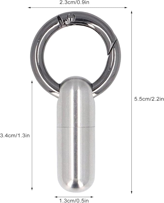 TOPINCN Stainless Steel Pills Keychain Holder, Airtight Leakproof Small Capsules Container Case, Lightweight Portable Pills Bottle for Hiking Travel Camping Outdoor (Silver)
