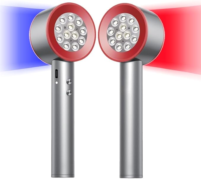 Red Light Therapy with Timing and 4 Modes 470/660/850/940nm Wavelength, Red Blue＆Near-Infrared Handheld Light Therapy for Face, Deeply Relieve Body Pain, Facial Skin Care with 24 led.