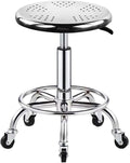Heavy Duty Stainless Steel Stool for Work Bench, Adjustable Swivel Stool with 5 Wheels, 304 Stainless Steel Structure, Round Cushion, Load-Bearing 440 Ib