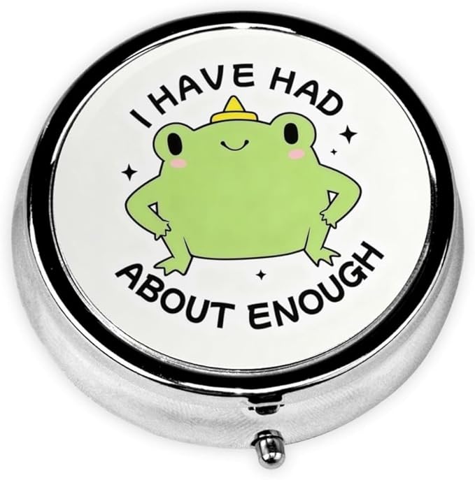3 Compartment Travel Pill Case, Sealed Portable Pill Container Mini Size Metal Pill Box for Pocket Purse, Three Times a Day Pill Organizer for Men, Women and Children - Cute Frog