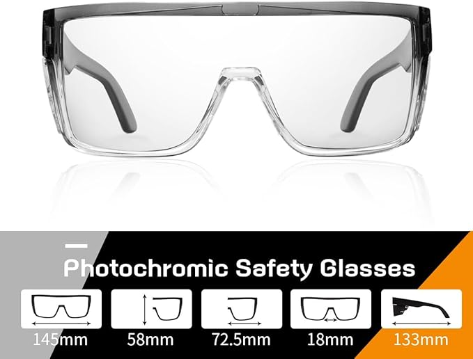Transition Photochromic Safety Glasses For Men Women Wrap Around Safety glasses with Anti bluelight UV Protection
