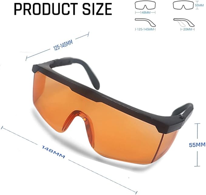 mozeeda UV Light Safety Glasses Protection,UVC 400 Blue Light Blocking Protective Glasses Goggles,Ansi Z87 Adjustable Temples Eyewear, Shaded Shatterproof Scratch Resistant Safe Sunglasses with Case