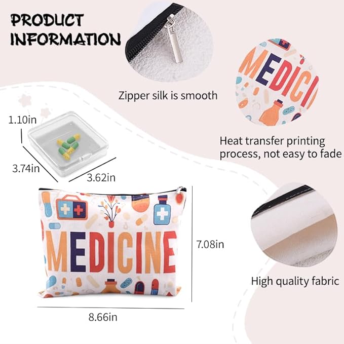 Travel Medicine First Aid Pouch Portable Medication Organizer Pouch Pharmacy Doctor Nurse Gift Bag for Hospital Patient Woman Small Pill Box Travel Case Med Container Pharmacist Accessories for Work