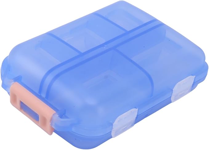 Travel Pill Organizer, 10 Compartments Pill Cases Waterproof Plastic Pill Box Small Medicine Organizer with Buckle Lock Weekly Portable Medicine Container for Purse(Blue)