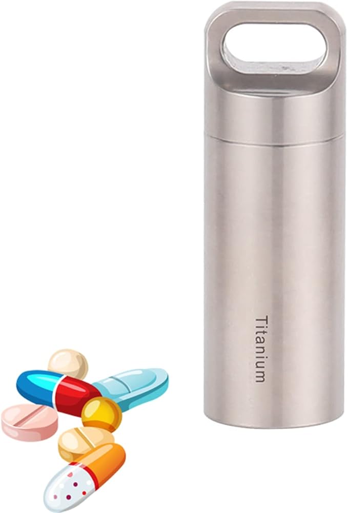 Small Nitroglycerin Pill Holder Keychain, Titanium Pill Case Necklace, Waterproof Pill Container EDC Pendant, Outdoor Pill Box Lightweight Travel Pill Organizer for On The Go