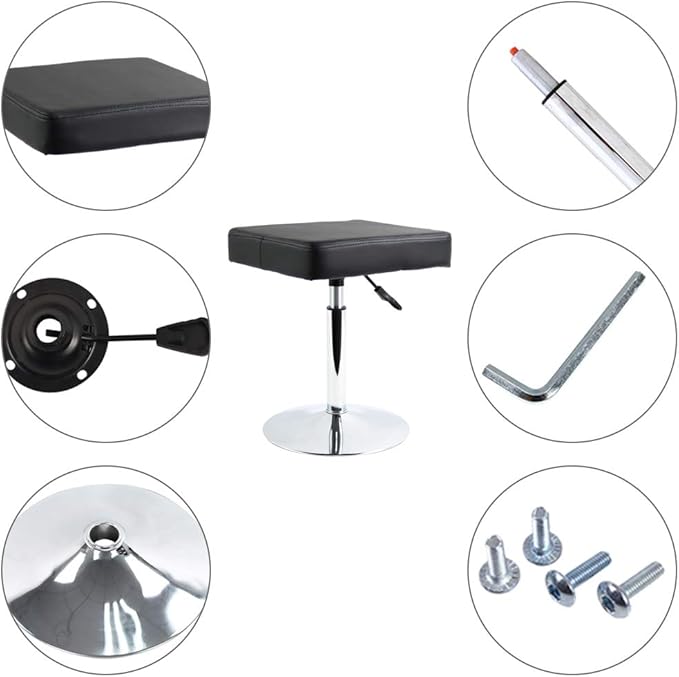 FURWOO Black Square Salon Stool - Height Adjustable Step Stool for Vanity,Manicure,Shop,Barber Home Office,Small