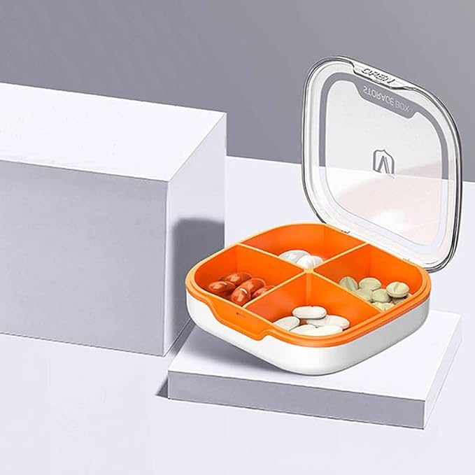 Pill Organizer for Purse, Square Pill Case Pill Box Travel with 4 Compartment, 4 Colors Portable Cute Daily Pill Box Pill Holder Small, Pill Container for Purse, Pill Case Small, Vitamin Organizer