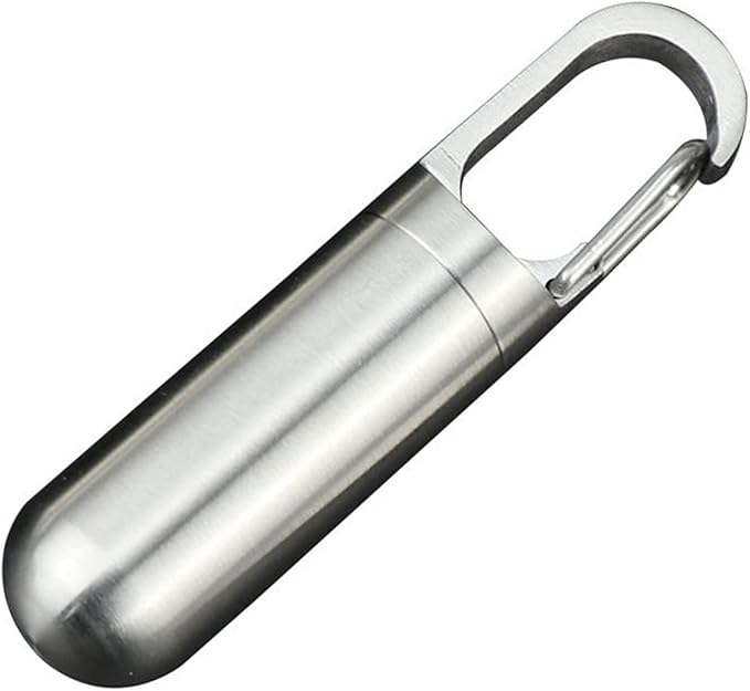 Keenso Pill Box Keychain,Stainless Steel Waterproof Pill Organizer for Outdoor Travel (S)
