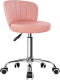 KKTONER Rolling Stool with Backrest Height Adjustable Office Chair PU Leather Swivel Vanity Chair with Wheels (Pink)