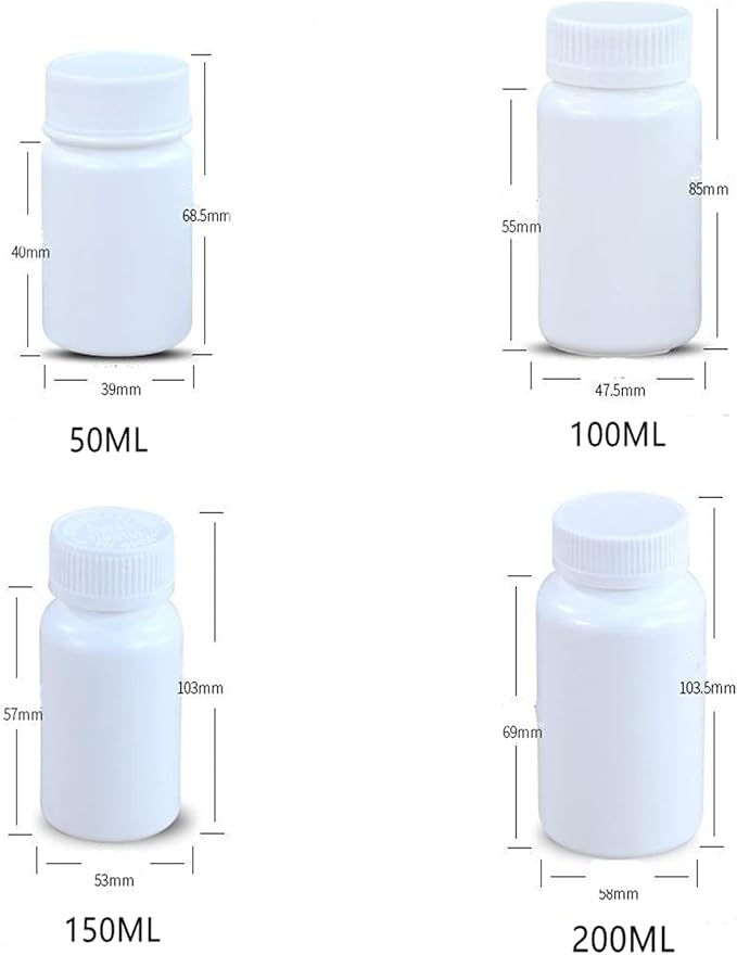 4PCS Empty Medicine Pill Bottle White Plastic Vials with Screw Cap Liquid Solid Powder Capsules Case Pill Tablet Holder Box Storage Container Reagent Bottle Travel Jar Pot (200ML)