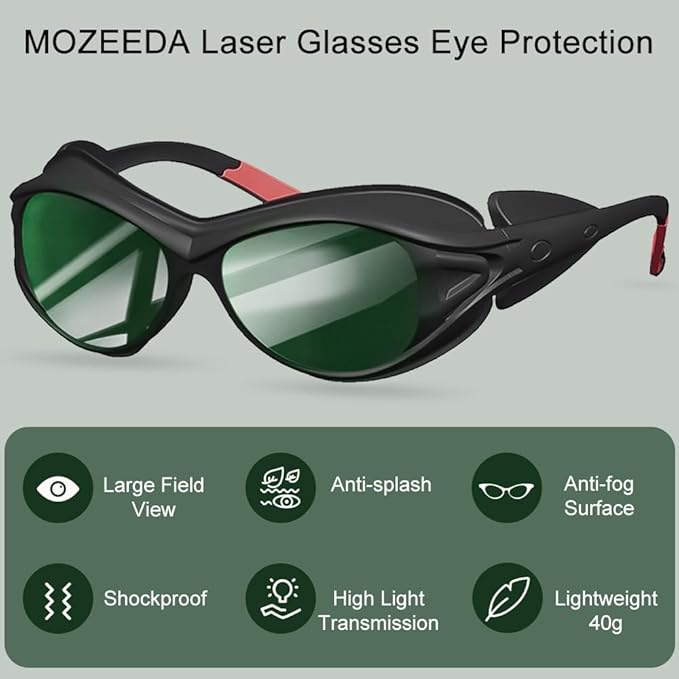 mozeeda Red Light Therapy Glasses, Laser Hair Removal Glasses, IPL Laser Safety Glasses 190-450nm&560-2000nm, Eyes Protection for Tanning Goggles and Red Light Therapy
