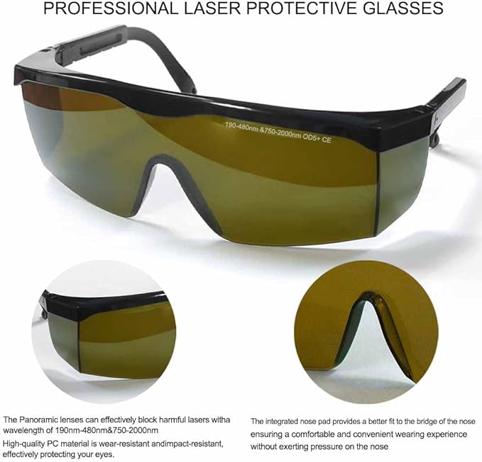 mozeeda Laser Safety Glasses Eye Protection, OD 5+190nm-480nm &750nm-2000nm Wavelength IPL Laser Glasses Eye Protection, Infrared Light for Laser Engraving Safety Goggles with Adjustable Temples