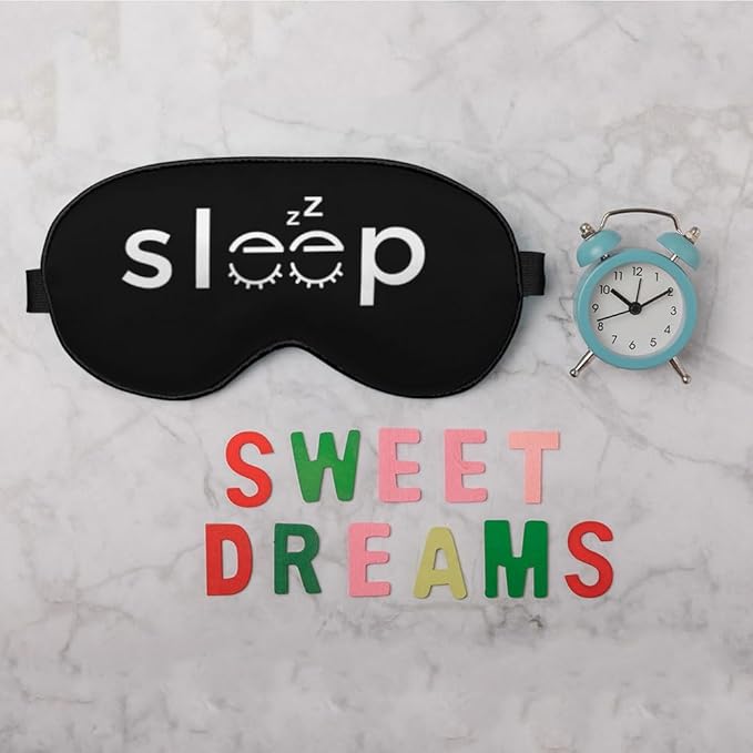 Sleep Warning Silk Eye Mask Sleep Mask Cute and Simple Black Eye Mask with Adjustable Strap Lightweight for Women Work Travel Night Sleep