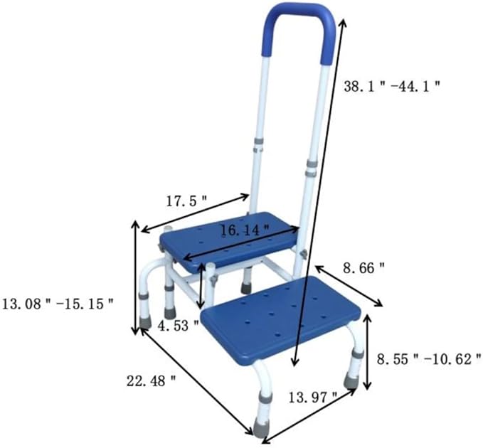 Platinum Health AdjustaStep Double-Step Step Stool with Side-Mounted Safety Handle. Adjustable Height. Padded Handle, Non-Slip Steps. Quick, Tool-Less Assembly.