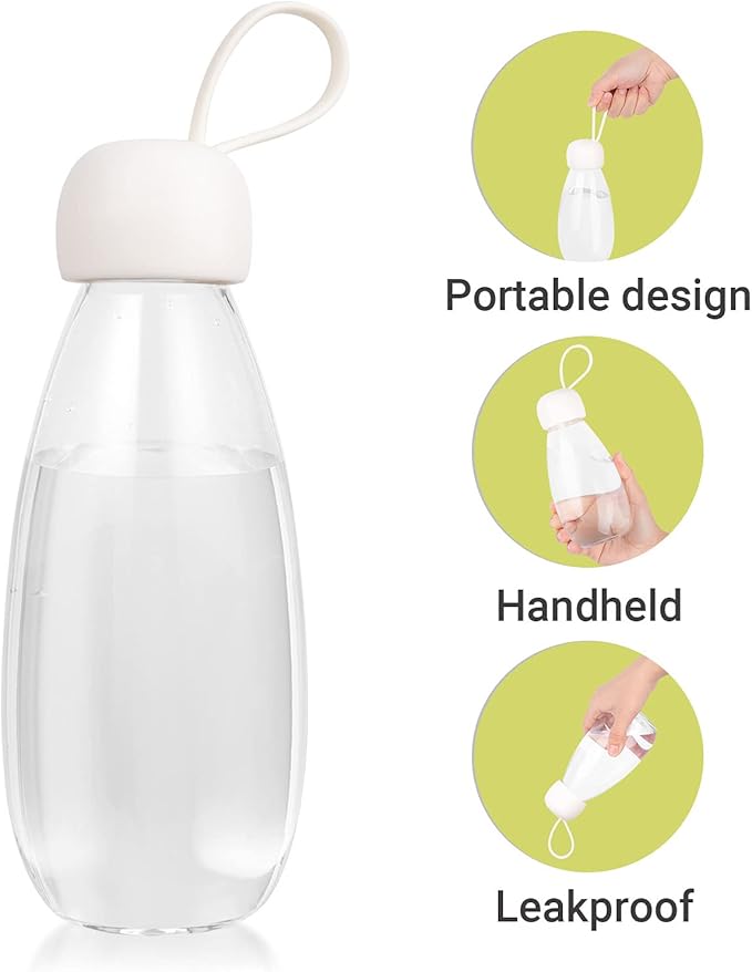 emoi BPA Free Water Bottle, 16oz/480ml Cute Water Bottle with Carrying Strap, Ideal for Kids Boys Girls Students Women Healthy Hydration-White