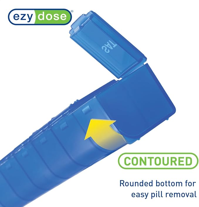 EZY DOSE Weekly (7-Day) Daily Pill Case, Medicine Planner, Vitamin Organizer, Supplement Container, Convenient and Easy to Use, Large Compartments, Travel Friendly, Blue, Made in the USA, BPA Free