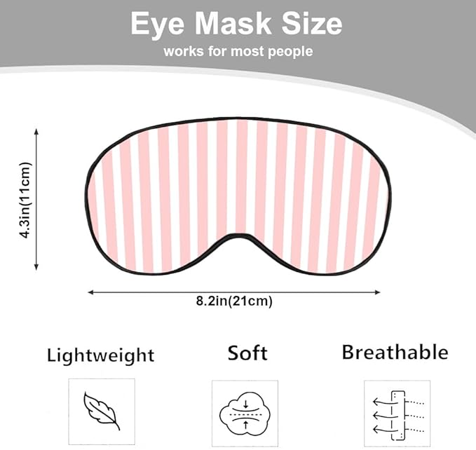 Striped Eye Mask Sleeping Mask Pink and White Stripes Sleep Masks Silky Soft Eye Cover for Women Men Shading Blindfold for Air Travel Sleeping