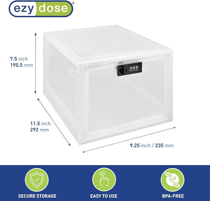 EZY DOSE Medication Lockbox, Secure Storage for Medication and Vitamins, Combination Lock, Large Capacity, Food Safe and BPA Free