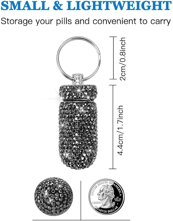 Portable Pill Case Pill Container Waterproof Pill Holder with Keychain Bling Pill Box Medicine Dispenser Bottle Storage for Outdoor Camping Travel (Grey)