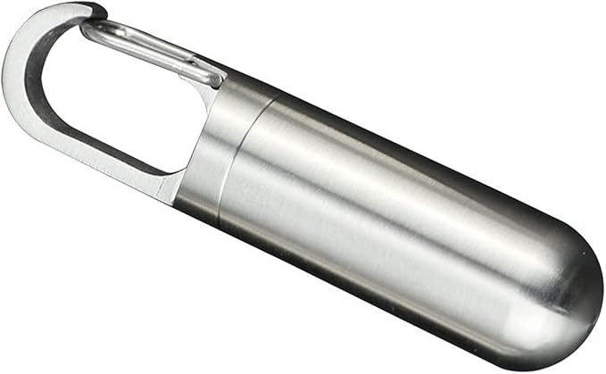Keenso Pill Box Keychain,Stainless Steel Waterproof Pill Organizer for Outdoor Travel (S)