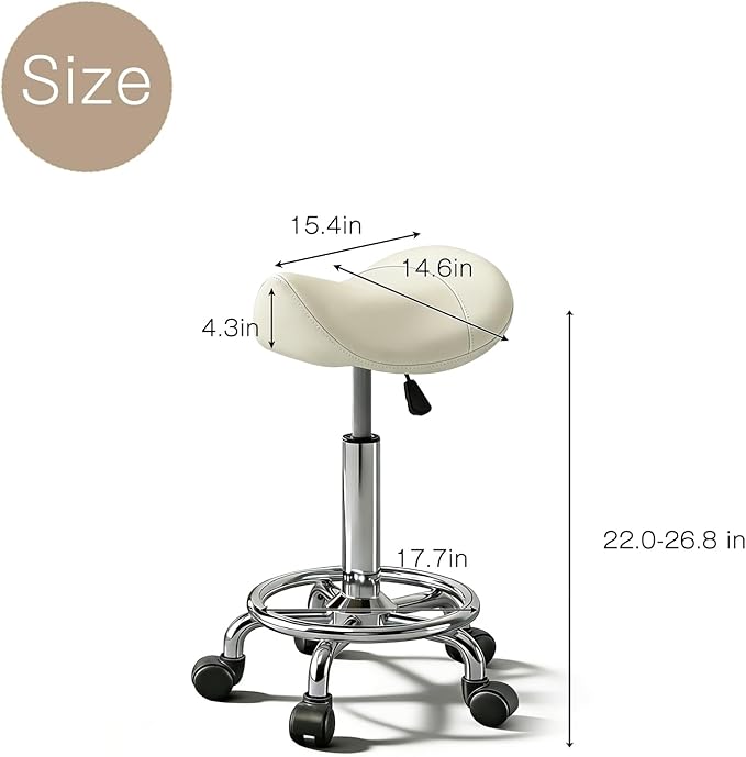 Saddle Stool with Ring Pedal, Adjustable Hydraulic Rolling Chair with Wheels for Medical, Massage, Salon, Spa, Kitchen, and Drafting Use