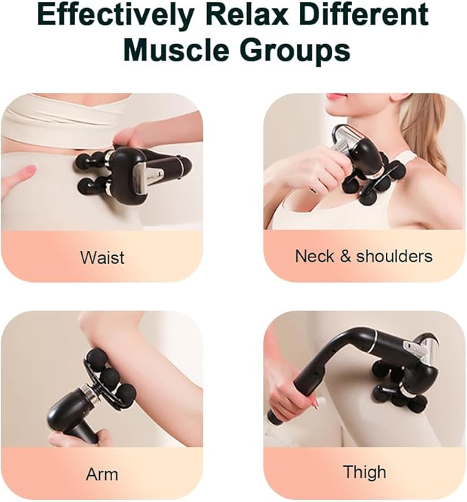IeBilif Massage Gun with Extension Handle, Handheld Foot Back Neck Shoulder Massager with 6 Adjustable Speeds & Modes and 5 Replaceable Heads for Gym & Home Use, Birthday Gifts for Men