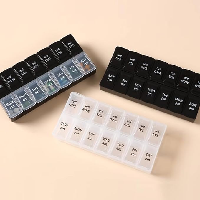 Large Pill Organizer, Weekly Portable Pill Dispenser Reminder, Travel Daily Pill Case Box Holder, Medication Planner for Vitamin, Medicine, Fish Oil, Supplements, 14 Compartment, Transparent