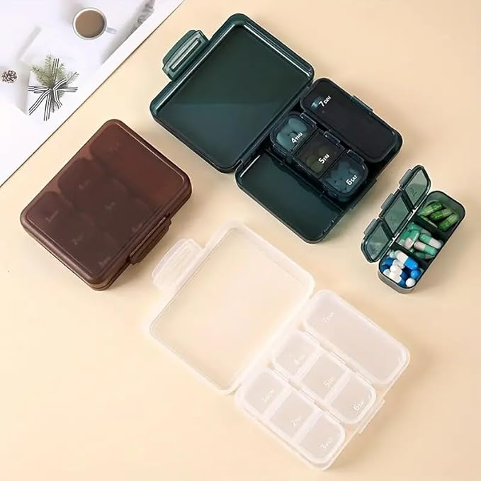 Portable Pill Box Moisture Proof Pocket Pill Organizer Dispenser Cute Compact Nice Tablet Box Travel Daily Pill Case Store Vitamins Medicines Fish Oil Pill Boxes with Compartments (Brown)