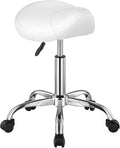 VEVOR Saddle Stool with Wheels, 450 LBS Weight Capacity Ergonomic Rolling Stool, Height Adjustable Thickened PU Leather Swivel Saddle Chair for Salon, Spa, Massage, Tattoo, Clinic, White