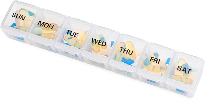 Sukuos Extra Large Weekly Pill Organizer 2 Pcs, Daily Pill Box 7 Day Pill Cases for Medicines, Vitamin, Fish Oils or Supplements, Easy to Clean