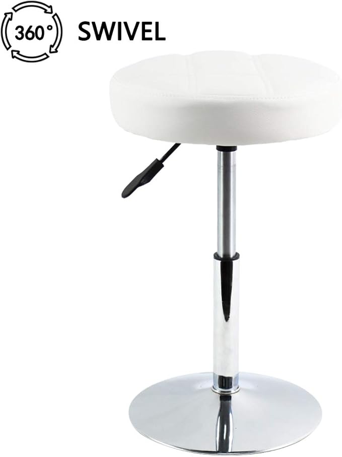 FURWOO Adjustable Swivel Barstool, White, PU Leather, 32cm Diameter, 220lbs Maximum Load
