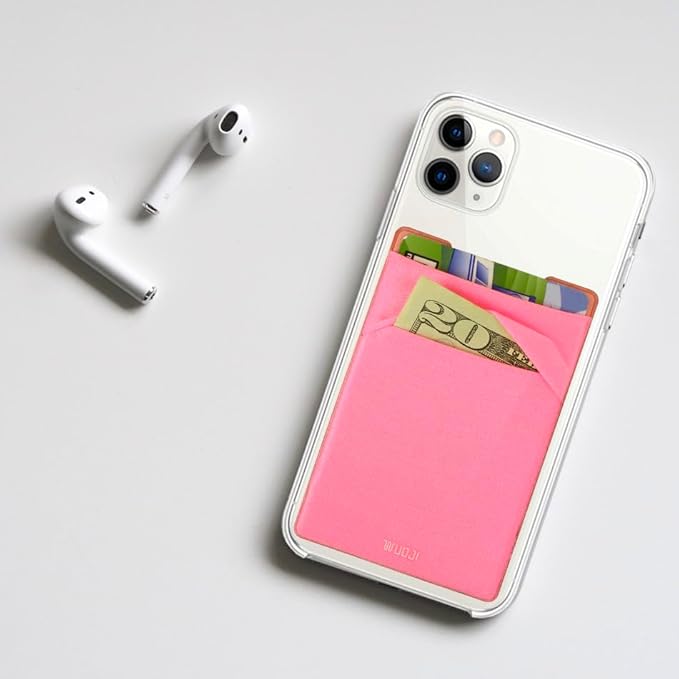 RFID Blocking Phone Card Wallet - Double Secure Pocket - Ultra-Slim Self Adhesive Credit Card Holder Card Sleeves Phone Wallet Sticker All Smartphones (Pink)-2PC
