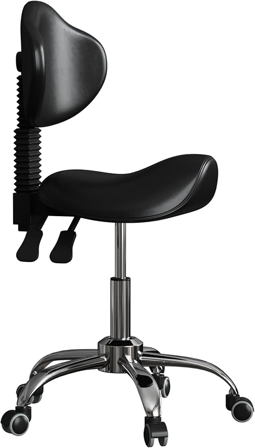 Saddle Stool with Wheels Ergonomic Rolling Chair for Nail Tattoo Artist Barber Dentist Clinic Shop Home Massage Facial Office,Adjustable Hydraulic Stool (Black)