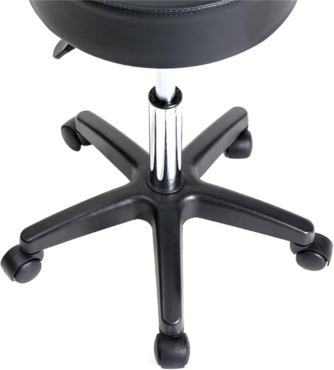 U-Kiss PU Leather Round Rolling Stool with Foot Rest Swivel Height Adjustment Medical Spa Drafting Salon Tattoo Work Office Massage Stools Task Chair (Black Plastic)