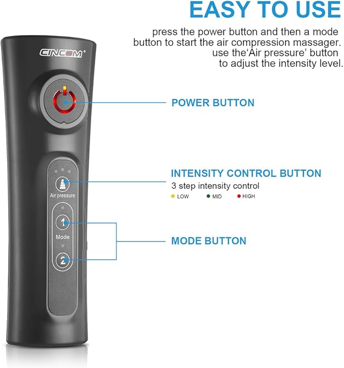 CINCOM Leg Massager for Circulation and Pain Relief, Air Compression Calf Massager with 2 Modes 3 Intensities