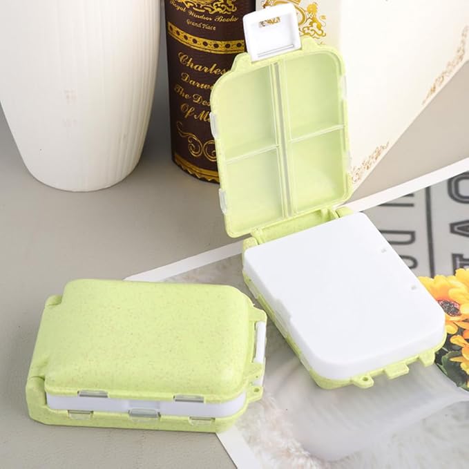 Cabilock Portable Medicine Box 2-Pack Foldable Three-Layer Pill Organizer with 8 Compartments Travel Case for Vitamins Supplements and Small Items