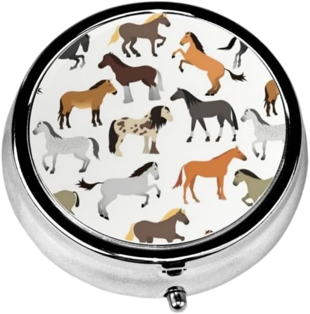 3 Compartment Travel Pill Case, Sealed Portable Pill Container Mini Size Metal Pill Box for Pocket Purse, Three Times a Day Pill Organizer for Children, Men and Women - Art The Horse