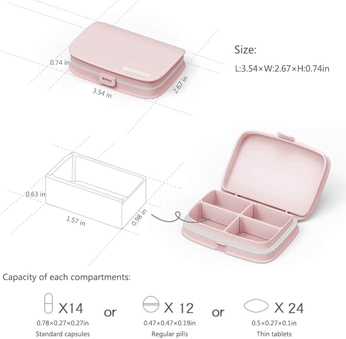 Slim Pill Case - Portable Pill Organizer with Removable Compartments - Leakproof Pill Holder for Daily Medication