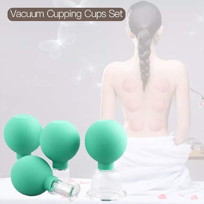 FeelFree Sport 4 Pieces Glass Facial Suction Cupping Set-Silicone Vacuum Suction Massage Cups Anti Cellulite Lymphatic Therapy Sets for Eyes, Face and Body