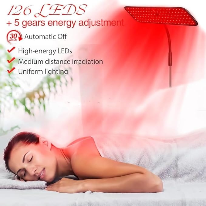 Body and Facial red Light Therapy, 660nm 850nm Infrared red Light Treatment lamp Equipment, extendable Floor-Standing Type, with a Large Panel and a Stable Stand at Home.