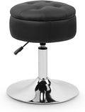 Salon Stool with Big Storage, Height Adjustable 360° Swivel Modern Round Leather Tufted Makeup Vanity Stools for Massage Facial Spa Beauty Nail Medical Clinic Tattoo Barber Shop Lab, Black