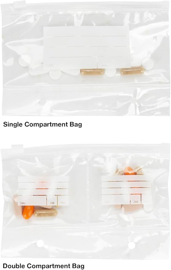 Extra Bags for Wellness Travel Pack - The Pill Organizer Wallet - Pack of 14 Single or Double Compartment (Single & Double Pack Combo - 14 Total (7 of Each))