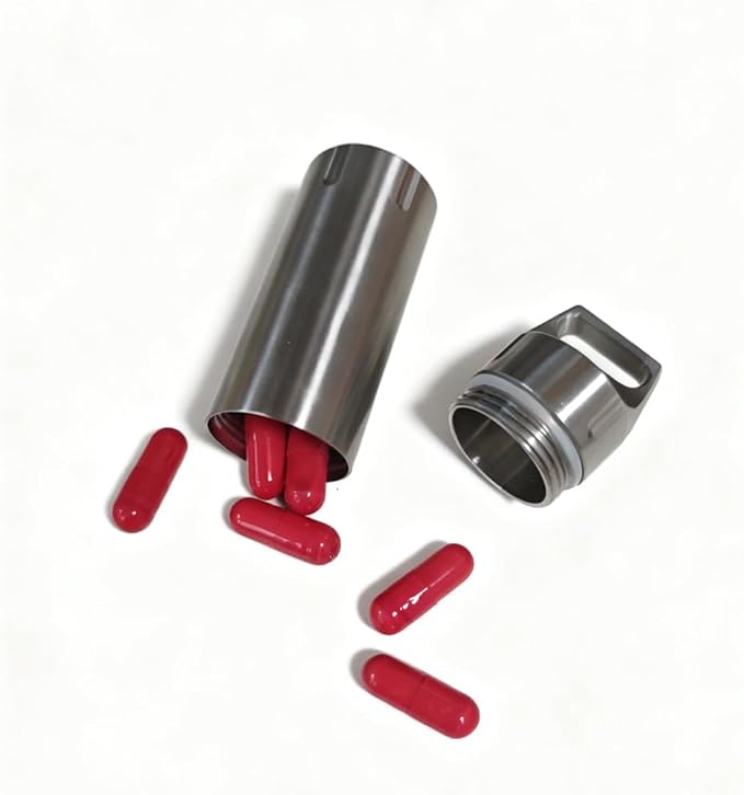 High Capacity Stainless Steel Keychain Pill Holder – Portable Pill Container Waterproof Pocket Pill Case Pill Organizer to Hold Pills, Vitamins, Fish Oil, Supplements