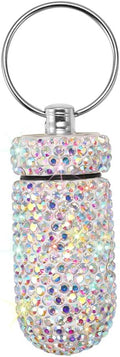 Portable Pill Case Pill Container Waterproof Pill Holder with Keychain Bling Pill Box Medicine Dispenser Bottle Storage for Outdoor Camping Travel (AB Color)