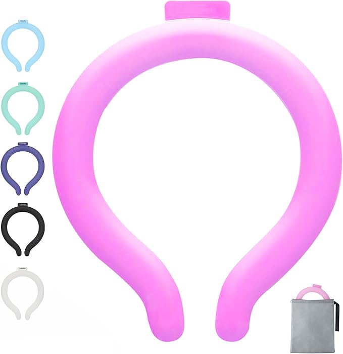 Cooling Neck Wrap with Insulated Bag, Reusable Ice Neck Ring & Body Cooler for Summer Heat, Wearable Cooling Tube Maintains 18°C/64°F for Outdoor, Sports, Travel (Rose)