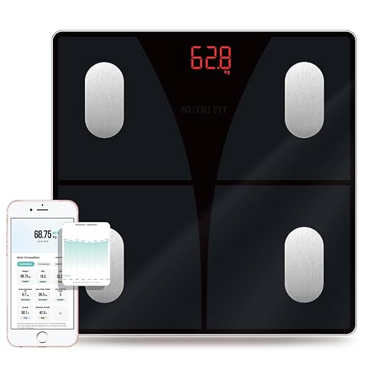 NUTRI FIT Scale for Body Weight and Fat Percentage, Digital Bathroom Smart Bluetooth Scale LED Display, 15 Body Composition Analyzer Baby Weight BMl Health Monitor Sync with App 400lbs - Black