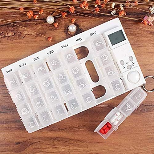 Weekly Digital Pill Organizer 7 Days 28 Compartments Medicine Box with 5 Groups Alarm Reminder and Luminous LCD Back Light for Medications Supplements Vitamins - White