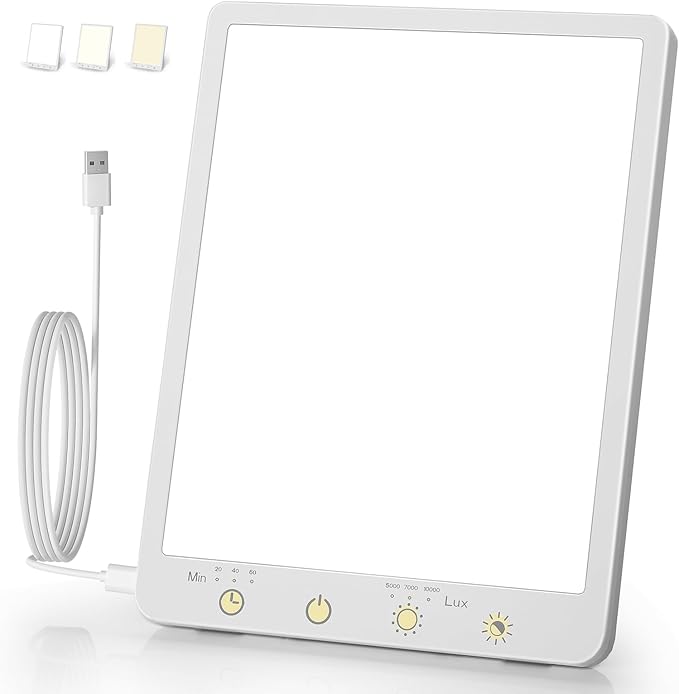 Light Therapy Lamp - 10000 Lux 3 Color Temperature & Wall Mount Therapy Light, Touch Control Daylight Lamps with Memory Function for Home/Office Use As Lift Mood.